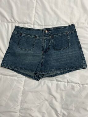 Vintage Y2K Mudd Dark Blue Denim Shorts Red Accent Stitching